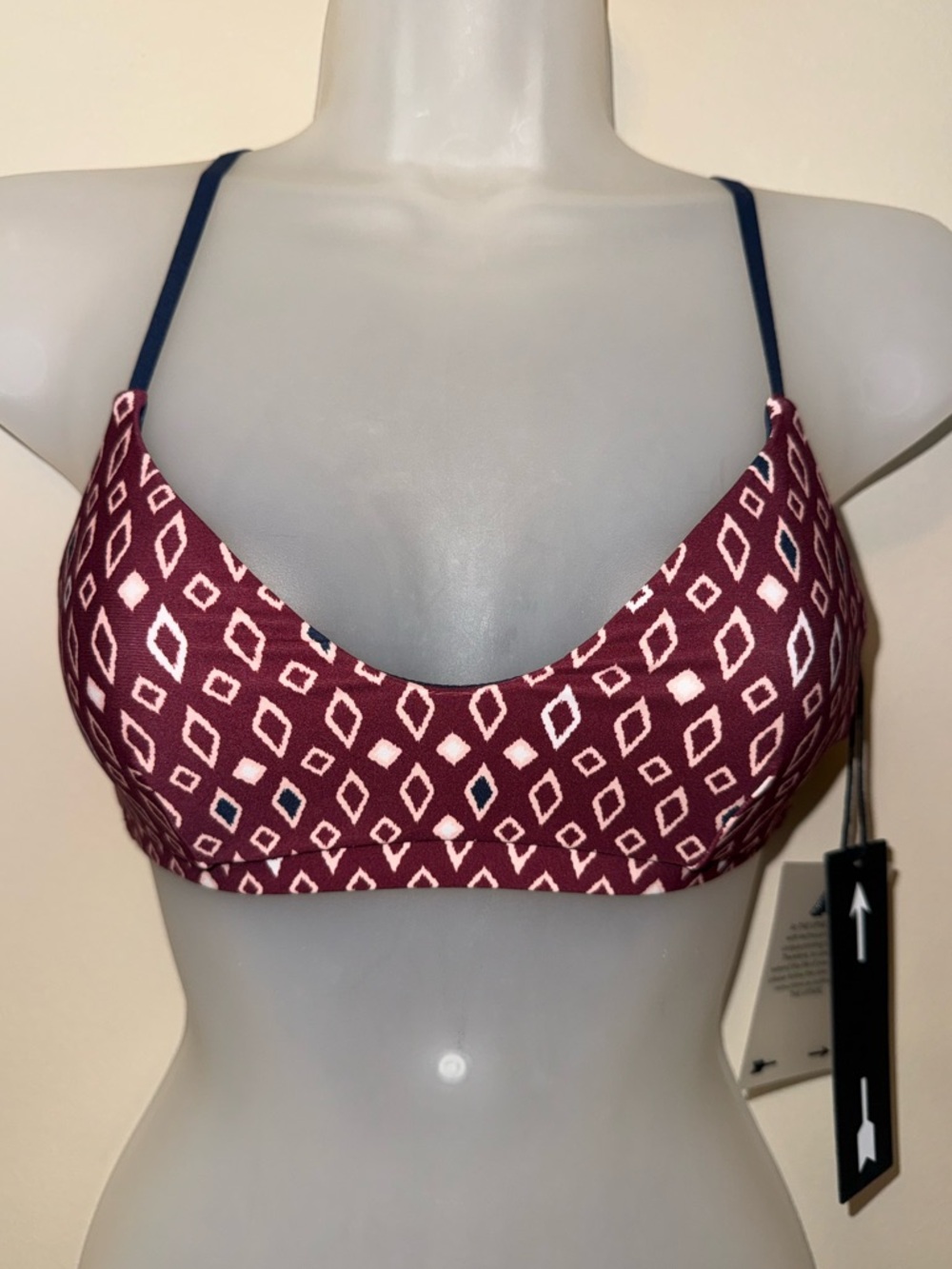 The Upside Maroon Geometric Bralette with Navy Straps